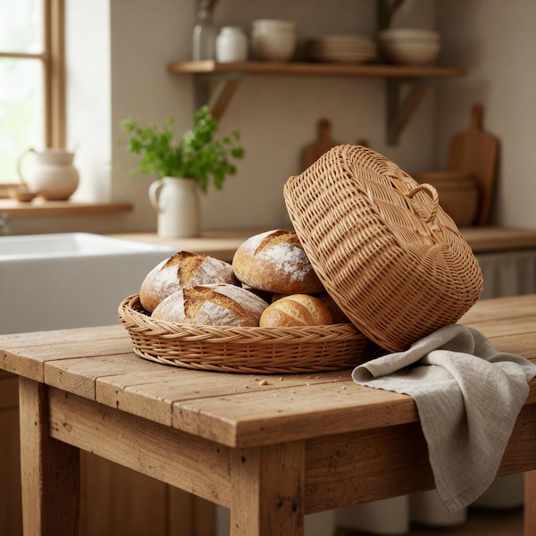 Wicker bread basket, Bread basket with lid, Bread storage, Bread keeper, Natural Wicker Basket, Wicker Bakery Basket, Kitchen wicker basket