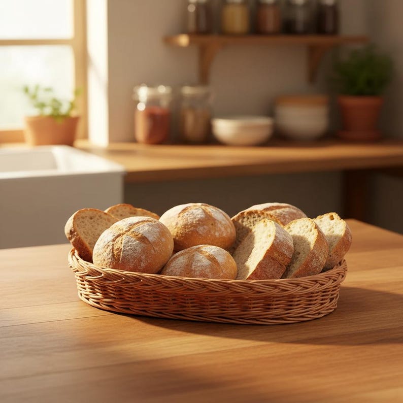 Rieten broodmand, broodmand met deksel, geweven brooddoos, broodopbergdoos, rieten opbergmand, broodhouder met deksel, handgemaakte broodmand afbeelding 12