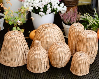 Geflochtene Lampenschirm, Korbgeflecht Pendelleuchte, Handgefertigte Lampenschirm, Rattan Lichtschirm, Rattan Pendelleuchte, Dekorativer Lampenschirm, Kleiner Lampenschirm