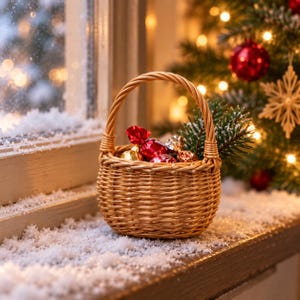 Small Wicker Gift Basket, Mini Woven Gift Hamper, Small Christmas Basket, Rustic Gift Basket, Wicker Treat Basket, Holiday Gift Basket