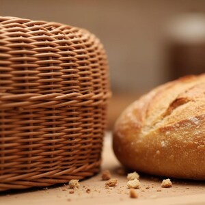 Rieten broodmand, broodmand met deksel, geweven brooddoos, broodopbergdoos, rieten opbergmand, broodhouder met deksel, handgemaakte broodmand afbeelding 17