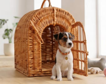Wicker Dog Carrier, Wicker Pet Carrier, Small Dog Carrier, Wicker Cat Carrier, Pet Travel Basket, Puppy Carrier, Wicker Pet House, Pet Bed