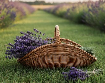 Cesto de vime para colheita, cesto de vime rústico para jardim, cesto de flores de vime.