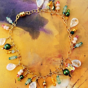Bracelet-Emerald Green and Moonstones Charm Bracelet