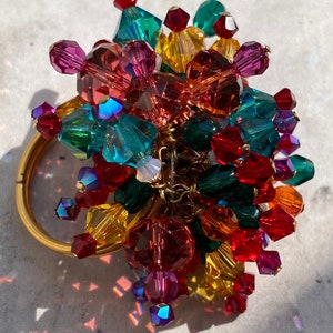 Multi Color Super Sparkle Crystal Confetti Cocktail Ring with Vermeil Gold Adjustable Band