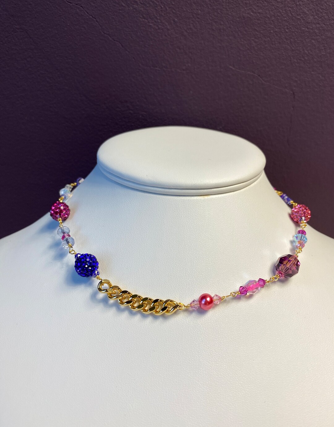 Collier Ras De Cou Perles – Grappes De Perles Sur Chaîne Dorée à Gros Maillons – Style Bohème – Occasion