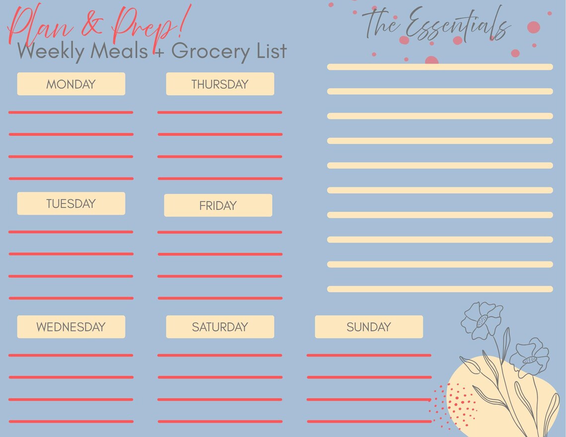 Plan &amp; Prep - Aesthetic Meal Planner + Grocery List | Printable Weekly ...