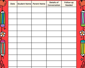 Parent Contact Sheet | Teacher Communication Sheet | Classroom Management Tool