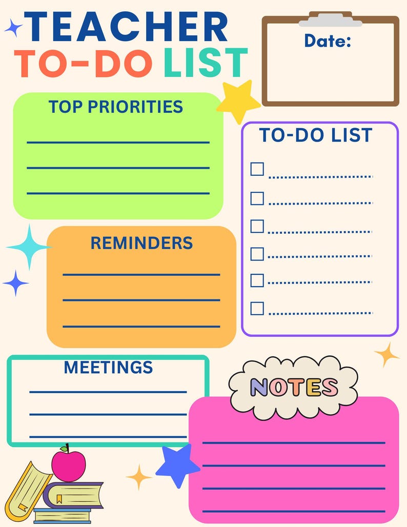 Teacher To-do List Printable | Bright & Fun Classroom Planner Page ...