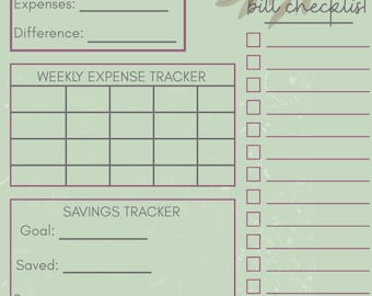 Budget Planner | Printable Finance Tracker | Expense Log, Bill Checklist & Savings Tracker