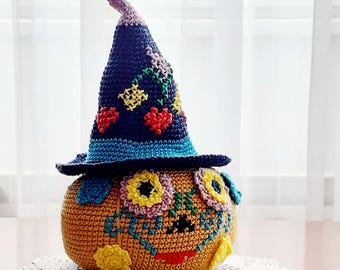 Halloween Crochet Pattern: Pumpkin with Witch Hat, Fall Amigurumi Pattern