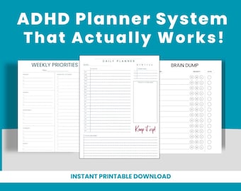 Planificador para TDAH imprimible en PDF: Planificador de productividad diario y semanal y sistema de concentración cerebral.