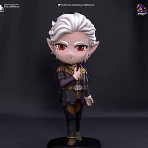 Astarion Chibi – Baldur&#39;s Gate 3 - Game Collectible Figurine | Fanart by Bulkamancer | Resin 3D Printed Model | Two Head Options
