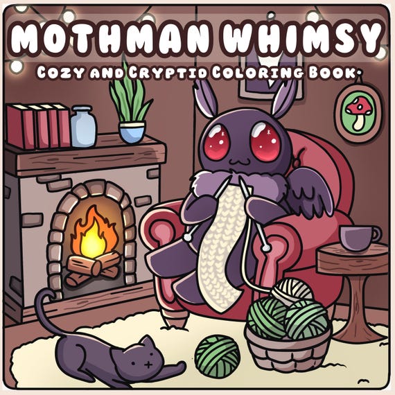 Mothman Printable Coloring Pages for Adults | Creepy Cryptid Digital Download Coloring Book | Spooky Mythical Creature Art Fun