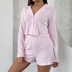 Casual Lounge Set Women Pajamas With Shorts Cotton T Shirt Set Two Piece Sleepwear Soft Loungewear Anniversary Gift For Her Summer Outfit