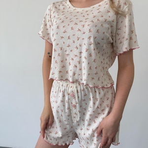 Cotton pajama set Summer lounge set Women two piece set Sleepwear set Loungewear for her Cozy nightwear set Pajama gift for women Pajama set