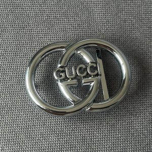 Vintage Gucci VTG Silver GG Monogram Reversible Gray Belt Buckle Spell out Logo 4cm 1.5&quot;