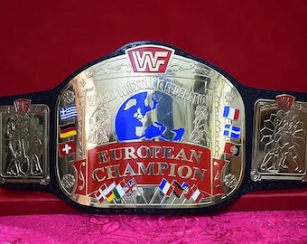 New European Championship Wrestling Belt 2MM Brass Genuine leather Strap