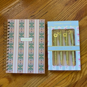 Floral Notebook and Gold Glitter Pen Set – Writing Journal with 4 Fancy Pens – Cute Stationery Gift