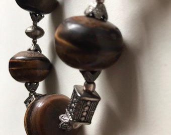 Tiger Eye Necklace with Silver Beads