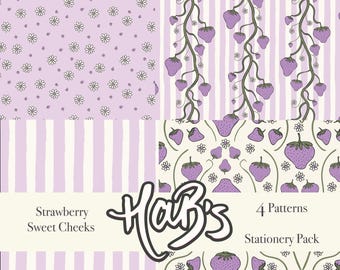 Papelería / Patrón repetitivo sin costuras / Mejillas dulces de fresa / 4 diseños