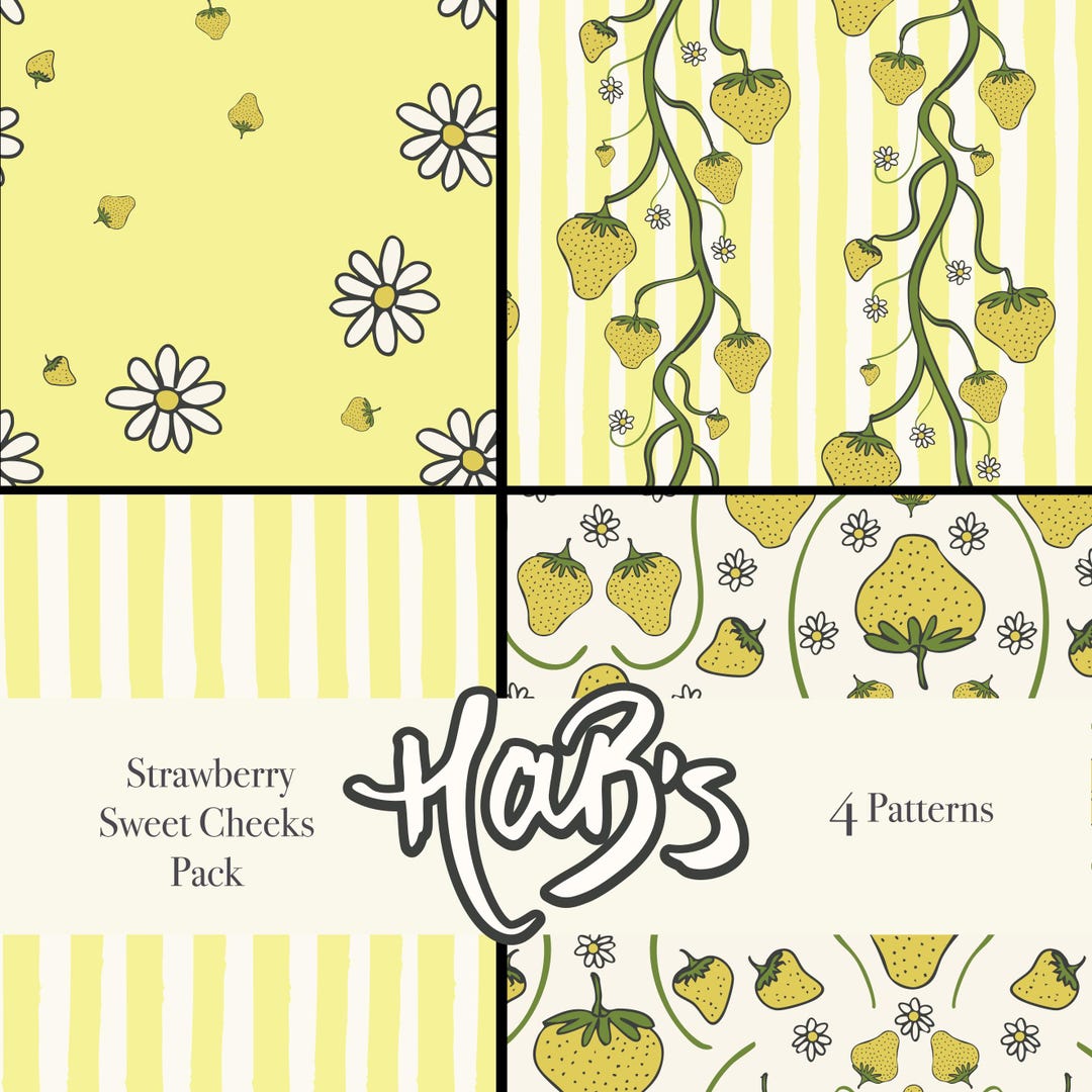 Cheek Patterns Strawberry Sweet Cheeks | Seamless Repeat Pattern | 4 Patterns ...