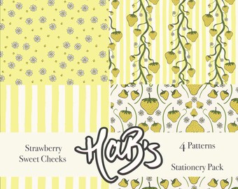 Briefpapier | Naadloos herhalingspatroon | Aardbeiensnoepjes | 4 ontwerpen