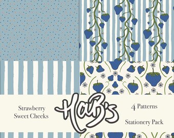 Papelería / Patrón repetitivo sin costuras / Mejillas dulces de fresa / 4 diseños
