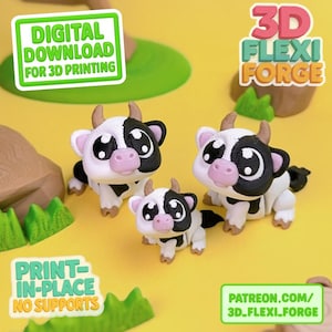 Cute Flexi Cow, .STL & 3MF file for 3D printing. Articulated, Print in place, Flexi Fidget Toy