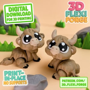 Cute Flexi Bull, .STL & 3MF file for 3D printing. Flexi, Articulated, Print in place, Flexi Fidget Toy
