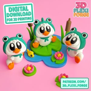 Cute Flexi Duck and Lily Pond, .STL & 3MF file for 3D printing. Articulated, Print in place, Flexi Fidget Toy