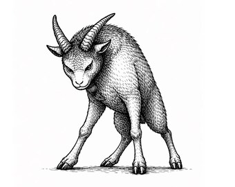 Anthropomorphe Bergziege – schwarze Tinte Illustration PNG Download