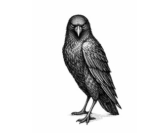 Anthropomorphe Krähe – schwarze Tinte Illustration PNG Download | Druckbare Wandkunst | Minimal Art