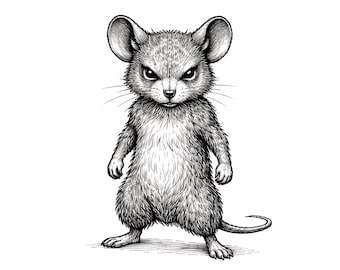 Anthropomorphe Maus – Schwarze Tinte Illustration PNG Download | Druckbare Wandkunst | Minimal Art