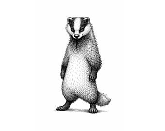 Anthropomorpher Dachs – schwarze Tinte Illustration PNG Download