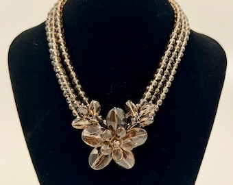 925 SOMS Smoky Brown Glass Flower Necklace