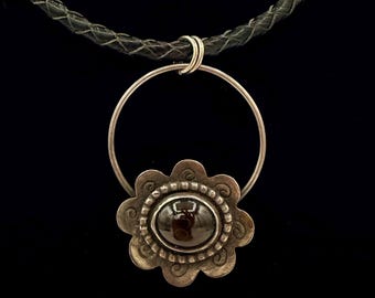 Garnet and Sterling Silver Pendant Necklace