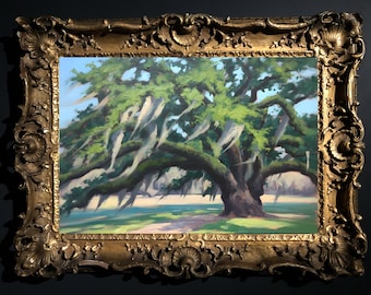 Arte de pared imprimible de roble vivo, decoración sureña de musgo español, impresión de Savannah, Georgia, obra de arte costera de Charleston, descarga digital de Southern Living