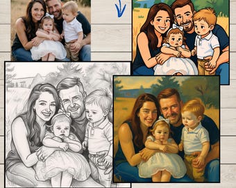 Custom Photo to Digital Art Personalized Watercolor, Oil Painting, Pencil Sketch, or Coloring Page Anniversary, Wedding,  Pet Portrait Gift