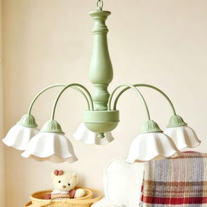 Lámpara de araña verde vintage, colgante floral, iluminación estilo granja campestre
