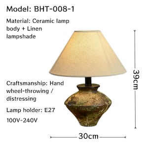 Wabi Sabi Ceramic Table Lamp, Linen Shade, Rustic Modern Decor BHT008 — free download