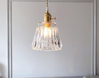Vintage Style Glass Pendant Light, Brass Fixture