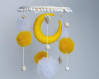 Felt Moon & Stars Baby Mobile: Night Sky Nursery Decor