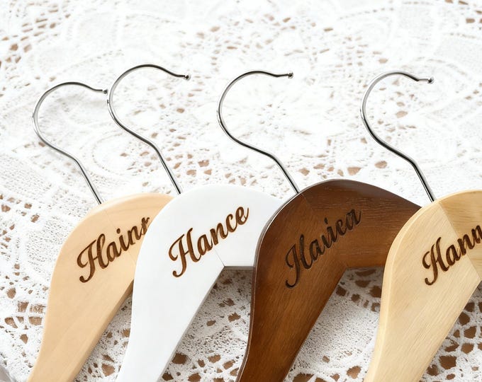Custom Laser Engraved Wood Hanger, Personalized Wedding Gift