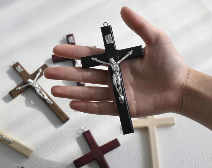 Hand Carved Wood Cross, Jesus Statue, Rustic Christian Gift