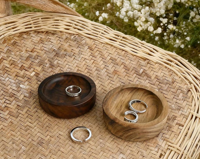 Custom Round Wood Ring Dish with Free Christmas Gift, Jewelry Organizer