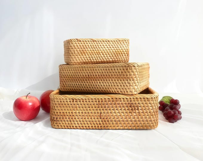 Handwoven Rattan Storage Basket Set with Free Christmas Gift - Home Organizer Woven Baskets Christmas Decor