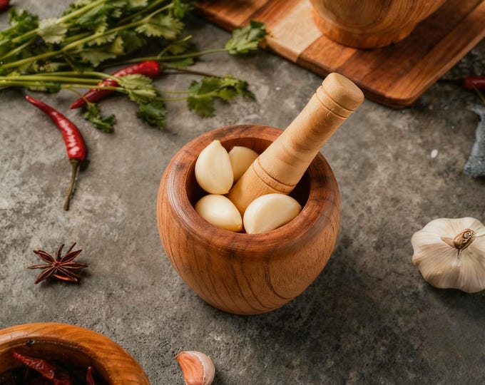 Handmade Wood Mortar and Pestle Set, Spice Herb Grinder