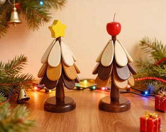 Wooden Tree Trivet Set Festive Holiday Coasters & Hot Pads