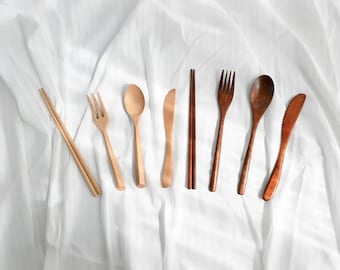 Wooden Cutlery Set with Linen Case Wooden Utensils